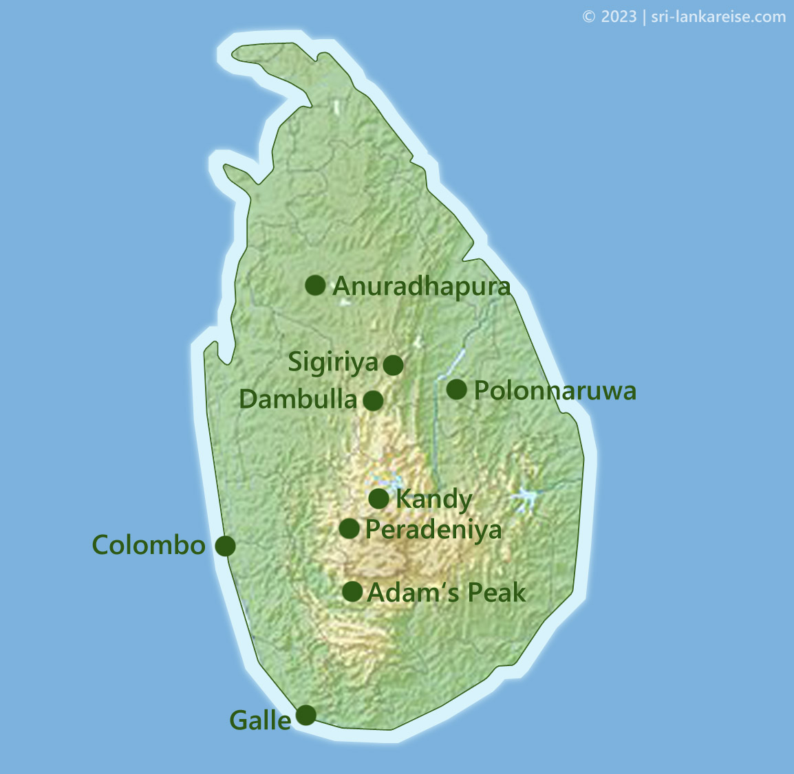 Überblick Karte Sehenswürdigkeiten Sri Lanka